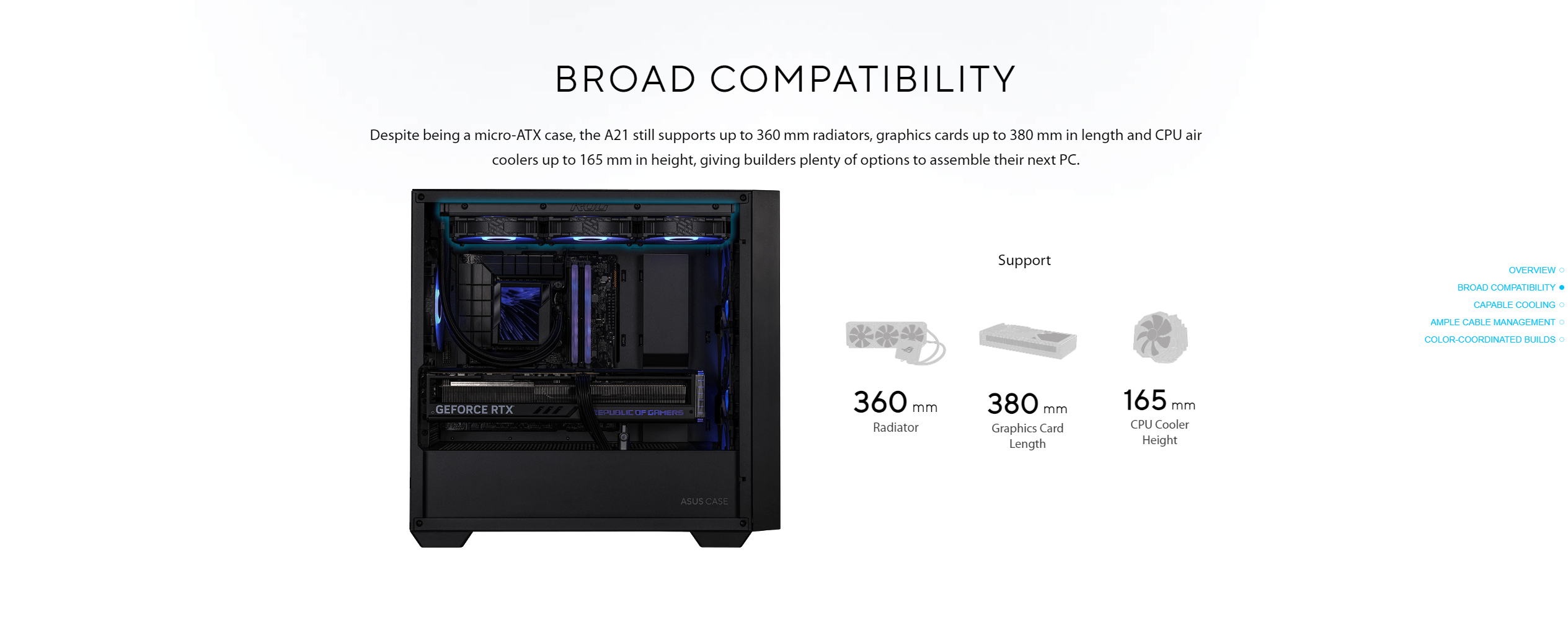 A large marketing image providing additional information about the product ASUS A21 mATX Tower Case - Black - Additional alt info not provided